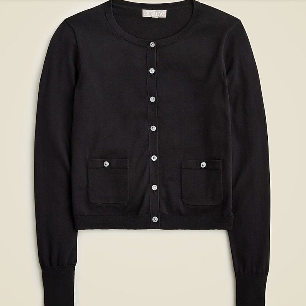J. Crew cb893 Crewneck cardigan sweater in premium ultrafine cotton black NWT s
